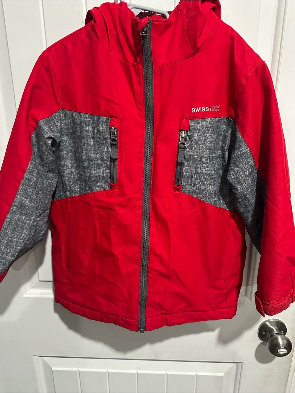 Swiss Tech Kids Red and Gray Hooded Puffer Jacket